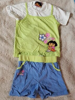 Girls Matching Set - Lime Green Tank & Blue Shorts with Dora The Explorer 2007